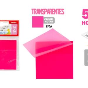 50 Notas Adhesivas Transparentes Rosa 76x76mm