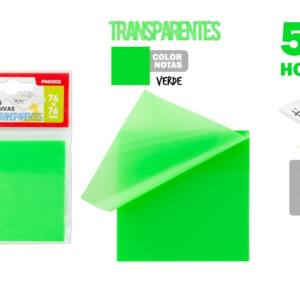 50 Notas Adhesivas Transparentes Verde 76x76mm
