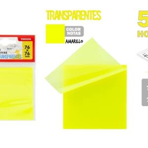 50 Notas Adhesivas Transparentes Amarillo 76x76mm