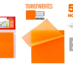 50 Notas Adhesivas Transparentes Naranja 76x76mm