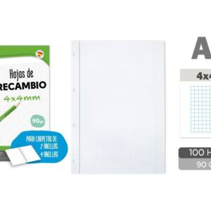 Recambio A4 90g/m2 100U cuadros 4x4mm