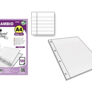Recambio A4 90g/m2 100U pautado con margen