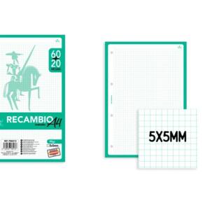 Recambio A4 90g/m2 80U cuadros 5x5mm verde