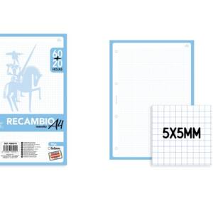 Recambio A4 90g/m2 80U cuadros 5x5mm azul claro