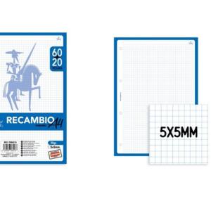 Recambio A4 90g/m2 80U cuadros 5x5mm azul