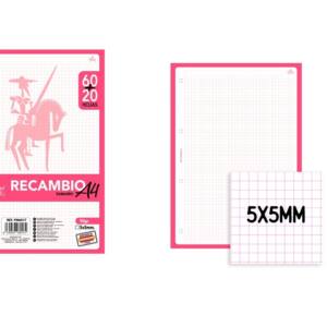 Recambio A4 90g/m2 80U cuadros 5x5mm fucsia