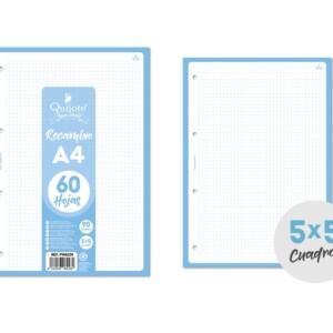 Recambio A4 90g/m2 60U cuadros 5x5 mm color celeste