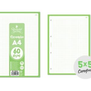 Hojas de recambio A4 90G/M2 60U hoja cuadros 5x5mm verde