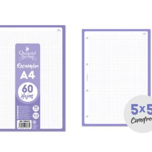 Hojas de recambio A4 90G/M2 60U hoja cuadros 5x5mm lila