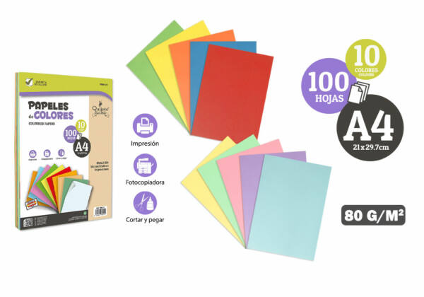 Papel de colores A4 100H 80g/m2