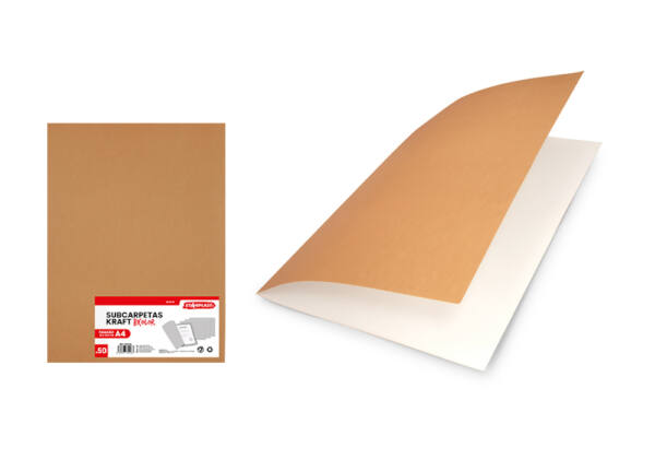 Pack 50 Subcarpetas A4 Kraft Bicolor Interior Blanco