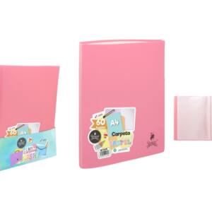 Carpeta con 60 fundas A4 Rosa Pastel Lomo Encolado
