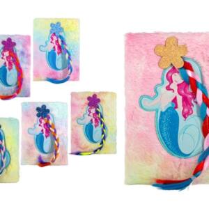 Libreta Peluche Sirena Rosa Pelo Coleta 3D A5 80 Hojas Puntos 80gr/m2