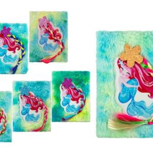 Libreta Peluche Sirena Pelo Coleta 3D A5 80 Hojas Puntos 80gr/m2