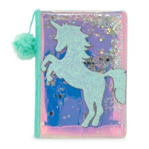 Libreta Holográfica Unicornio Con Pompón Turquesa A5 80 Hojas Puntos 80gr/m2