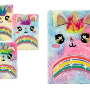 Libreta De Peluche Gato Unicornio Arcoiris A5 80 Hojas Puntos 80gr/m2