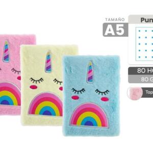 Libreta Peluche Unicornio Dormido Arcoiris A5 80 Hojas Puntos 80gr/m2