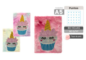 Libreta De Peluche Unicornio Pastel Cupcake A5 80 Hojas De Puntos 80gr/m2