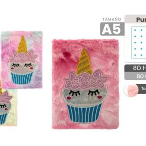 Libreta De Peluche Unicornio Pastel Cupcake A5 80 Hojas De Puntos 80gr/m2