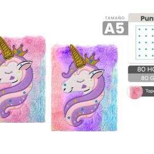 Libreta De Peluche Unicornio A5 80 Hojas De Puntos 80gr/m2