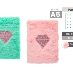 Libreta De Peluche Diamante Textura Suave A5 80 Hojas Puntos 80 gr/m2