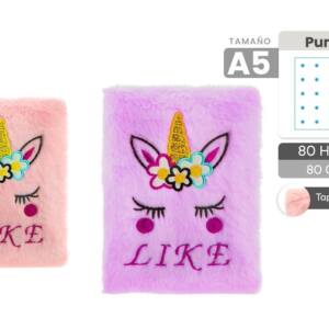 Libreta De Peluche Unicornio Like A5 80 Hojas Puntos 80gr/m2