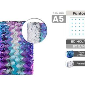 Libreta de Lentejuelas Brillantes Doble Reverso Diferente Color A5 80 Hojas Puntos 80gr/m2