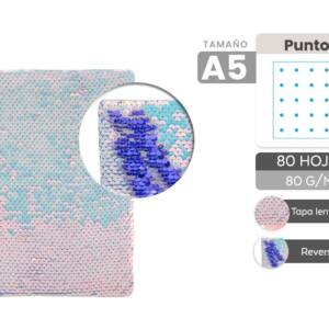 Libreta de Lentejuelas Brillantes Doble Reverso Diferente Color A5 80 Hojas Puntos 80gr/m2