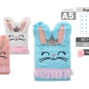 Libreta De Peluche Conejo Falda A5 80 Hojas De Puntos 80gr/m2