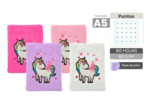 Libreta De Peluche Unicornio A5 80 Hojas De Puntos 80gr/m2