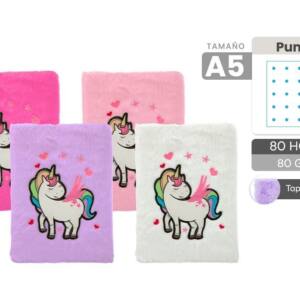 Libreta De Peluche Unicornio A5 80 Hojas De Puntos 80gr/m2