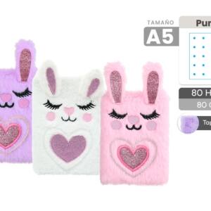 Libreta De Peluche Conejo A5 80 Hojas De Puntos 80gr/m2