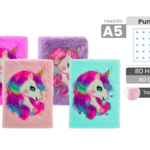 Libreta De Peluche Unicornio A5 80 Hojas de Puntos 80gr/m2