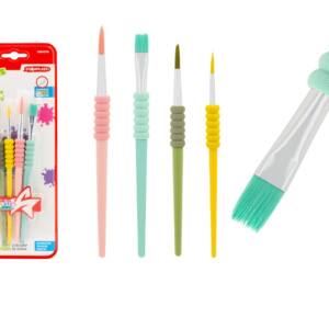 Set 4 Pinceles de colores Pastel Punta Plana y Fina Agarrador