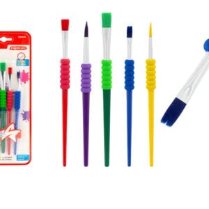 Set 5 Pinceles de colores Flúor Punta Plana y Fina Agarrador