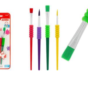 Set 4 Pinceles de colores Flúor Punta Plana y Fina Agarrador