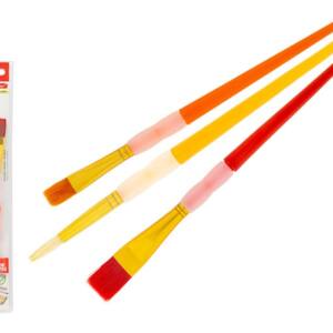 Set 3 Pinceles de Colores Punta Plana y Redonda Ergonómico