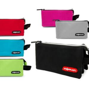 Estuche Triangular 2 Cremalleras 3 Bolsillos con Asa Colores Básicos