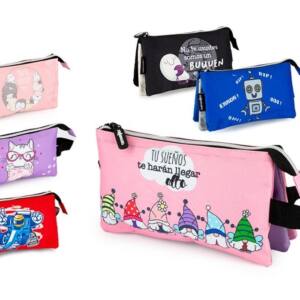 Estuche 2 Cremalleras 3 Bolsillos Triangular Con Diseño De tela con Asa