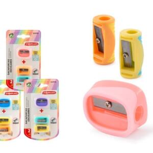 Set 3 Sacapuntas 2 Finos y 1 Ovalado Colores Pastel Surtido Hoja Metal