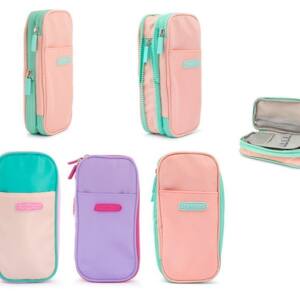 Estuche 2 Cremalleras Tela Vertical Extensible 3 Colores Pastel