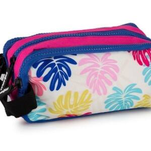 Estuche 3 Cremalleras Hojas Colores Con Asa