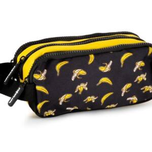 Estuche Rectangular Tela 3 Cremalleras Diseño Bananas Colores Con Asa