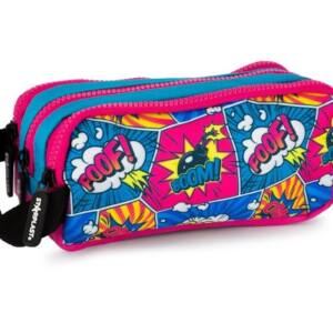 Estuche Rectangular Tela 3 Cremalleras Diseño Cómic Colores Con Asa