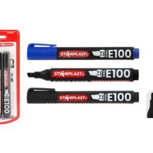 3 Rotuladores Permanentes E100 Punta Bisel 1-4mm 2 Negro y 1 Azul