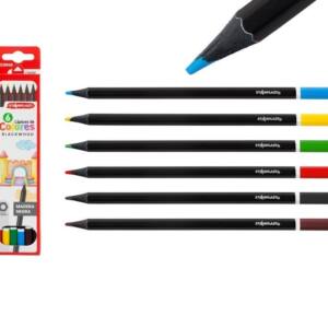 6 Lápices Hexagonales De Colores Madera Negra