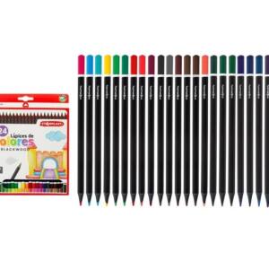24 Lápices Hexagonales De Colores Madera Negra