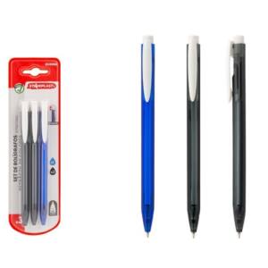 3 Bolígrafos Retráctiles 2 Negros y 1 Azul Punta 1 mm