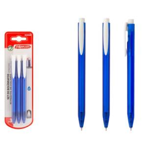 3 Bolígrafos Retráctiles Azul Punta 1 mm