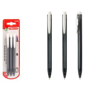 3 Bolígrafos Retráctil Negro Punta 1mm
